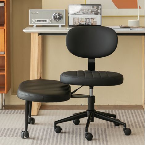 Silla de oficina de tejido negro, giratoria 360° con reposapiés integrado, ajustable (1/5)
