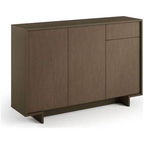 Schlankes Sideboard mit 3 Türen, Schublade und drei Innenregalen in dunkler gerippter Bronze