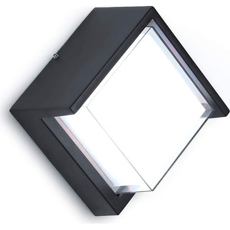Applique murale d'extérieur LED 12 W - Forme carrée - Botier en aluminium - étanche IP55 - Pour l'intérieur et l'extérieur - Lumière blanche froide (6000 K)