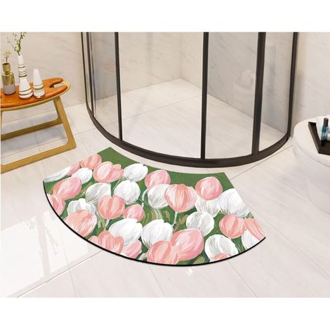 Tapis de bain en pierre de diatomite, séchage rapide, incurvé, pour douche et bain d'intérieur, motif fleur, antidérapant, en forme d'éventail, absorbant (1/5)