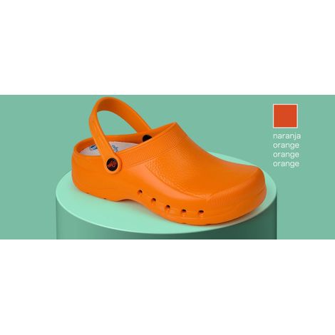Zueco para sanidad y hostelería con tratamiento virucida y antibacterias unicolor DIAN EVA 37 Naranja