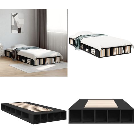Bettgestell Schwarz 100x200 cm Holzwerkstoff - Holzbettwäsche - Doppelbett - Boxspringbett - Schlafraumgestaltung - Schlafzimmer Deko - Home & Living