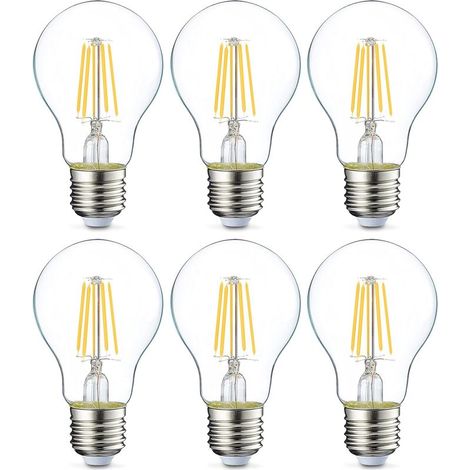 Paquete de 6 bombillas LED, casquillo Edison E27, 4W (equivalente a 40W), filamento transparente, no regulables. (1/5)