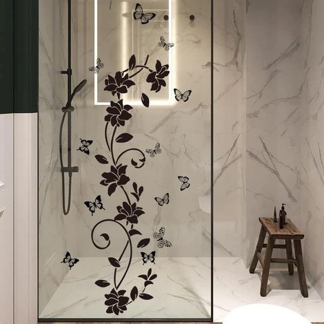 Autocollants muraux anti-collision motif fleurs de vignes noires pour fenêtre, porte en verre, décoration pour salle de bain, salon, chambre à coucher, chambre d'enfant, bureau (1/4)