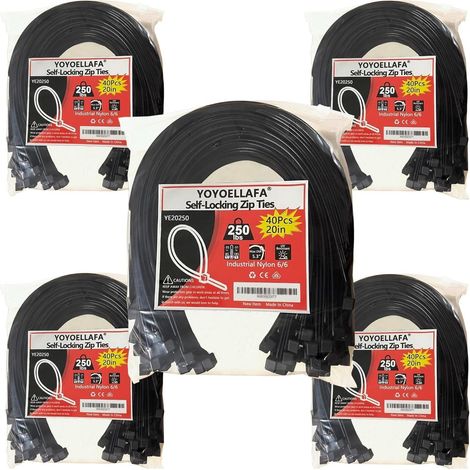 Colliers de serrage noirs 500mm, résistants aux UV, 110kg, lot de 200 (1/5)