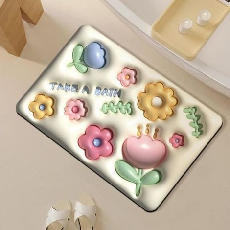 40x60cm Tapis de Porte 3D Expansion Petite Fleur Douce Diatomée Boue Absorbante Tapis de Salle de Bain Toilette Tapis Antidérapant-1 (1/2)