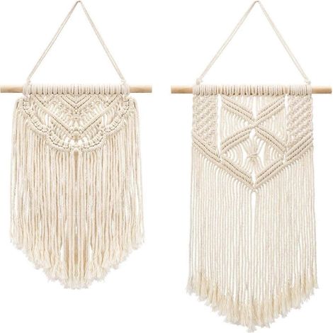 Petite tenture murale en macramé, décoration bohème chic tissée pour chambre d'appartement (1/3)