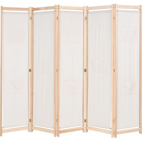 5-teiliger Raumteiler Creme 200 x 170 x 4 cm Stoff vidaXL