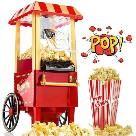 Machine À Pop-Corn De Table À Air Chaud Vintage - Machine À Pop-Corn Domestique - Rouge - 1200W - Sans Huile