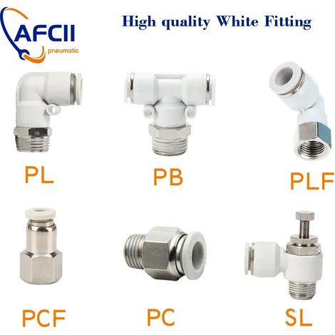 Raccord de tuyau pneumatique (8-02 (8mm-1l4)-PLF) de haute qualité, blanc, filetage BSP, raccord rapide, pour tuyau de trachée (1/5)