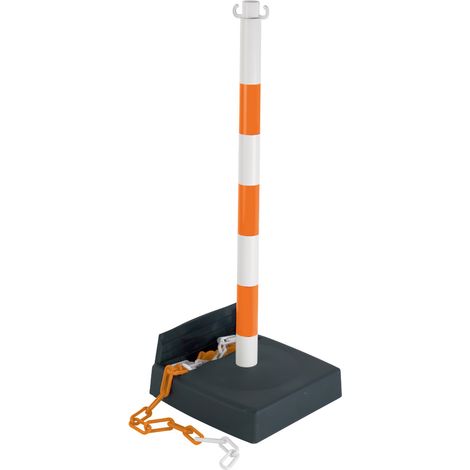 Poteau PVC Orange fluo/Blanc avec réserve de chaîne sur socle lesté 6kg - 2002394 (1/2)