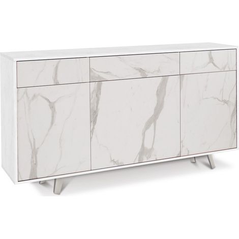 Mobile 3 Ante 3 Cassetti 164L x 41P x h92 – Finitura Bianco Opaco e Marmo Calacatta – Sarmog (1/4)