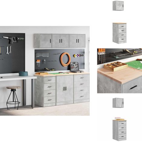 Garagenschränke 2 Stk. Betongrau Holzwerkstoff - Garagenschrank - Garagenschränke - Schrank - Garagen-Lagerschrank (1/5)