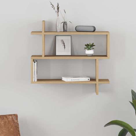 Decortie Paralel Wall Mounted Modern Bookcase Display Unit W 70cm Medium - Oak (1/5)