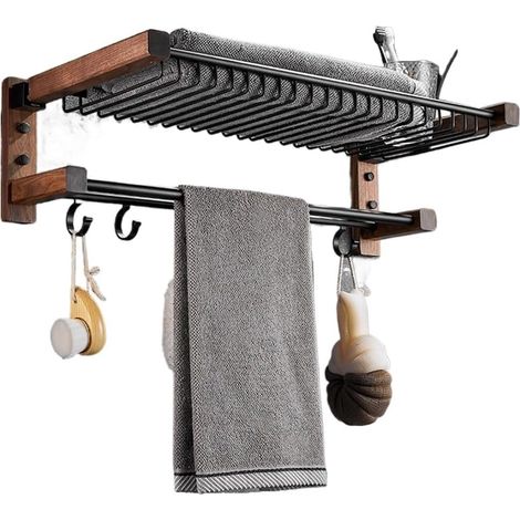 Wood Folding Bathroom Towel Rack Hanging Towel Rack Shelf