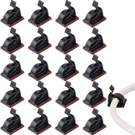 Confezione da 20 clip per cavi autoadesive - Organizzatore di cavi - Per una gestione ottimale dei cavi - Regolabile - Nero - 23 x 17 mm - AquaForge (1/5)