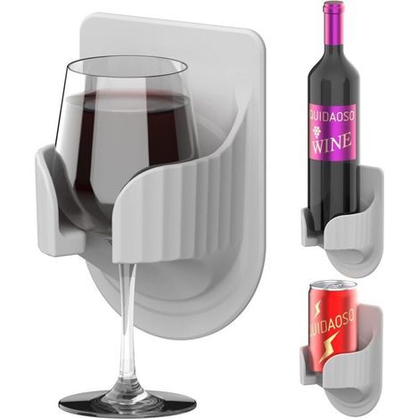 Porte-Verre à Vin, Porte-Boissons, Porte-gobelet Mural en Silicone pour Salle de Bain/RV/Camion, Bière/Vin/Cadeau Anniversaire(Gris) (1/5)