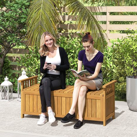 Extérieur Banc de jardin 2 places en bois avec rangement de 151L d'extérieur avec accoudoirs 128,5 x 56 x 53,5 cm - marron