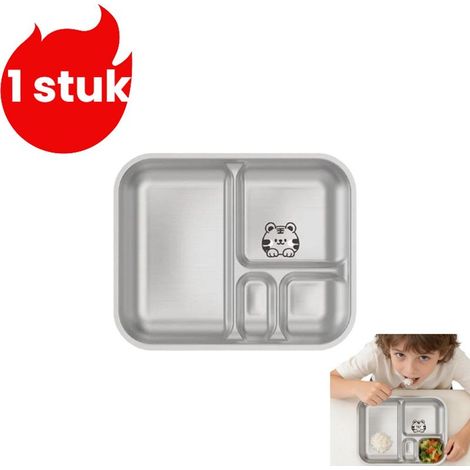 square stainless steel 304 dinner plate with tiger motif, decorative and playful silver tableware (1/5)