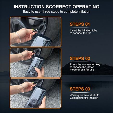 Gonfleur de Pneu de Voiture, Pompe à Air Portable avec Fonction Power Bank, Compresseur de Batterie Sans Fil de Type C pour Pneus de Voiture et de (1/2)