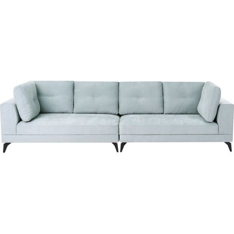 Beliani Sofa 4 Seater Light Blue Chenille Minimalist Modern Water-Repellent Fabric, Seats 4, Track, Foam Filling, Pocket Springs, Seat Height 43 cm, 302 x 100 x 88 cm, 100% Polyester, Solid YURI (1/5)