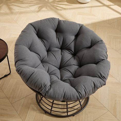 Fauteuil papasan ergonomique confortable en rotin, pivotant à 360°, pour intérieur et extérieur, avec coussin épais et moelleux, idéal pour le salon, la chambre et le coin lecture, structure marron av