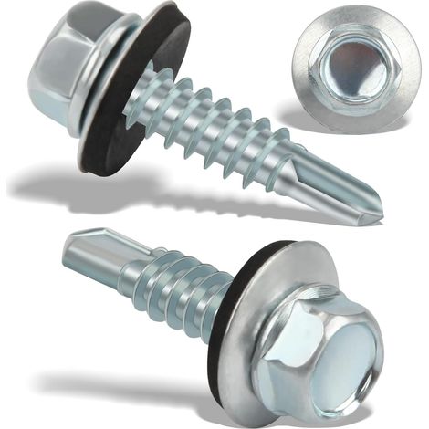 120PCS Vis Autoforeuse Metal 6,3x25 mm Vis Autoperforante Inox Bac Acier Hexagonale Vis Autoperceuse pour Metal Vis Etanche Avec Joint Tole Toiture Autoforante Auto Foreuse pour Plus Fixation(Argenté) (1/5)