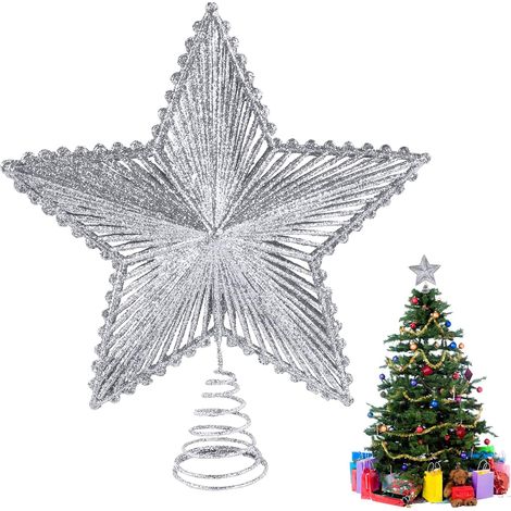 Étoile Sapin Noël Argent, Noël Arbre Topper, Topper Sapin, Cimier Sapin de Noël, Decoration Sapin Noel Étoile, Décoration arbre de Noël (1/5)