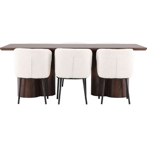 Olivia Essgruppe Tisch 100x210cm und 6 Boucle Stühle mocca.