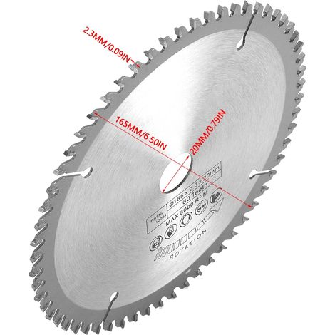 165 mm Silberhartmetall-Kreissägeblatt für Holzbearbeitung, 60 Zähne + 1 Reduzierring (1/5)