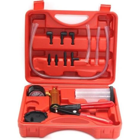 Purgeur De Frein - Pompe À Dépression Manuelle Avec Manomètre 0-30 InHg - Pour Vidange Et Test Systèmes À Vide Automobile - Kit Complet 15 Pièces