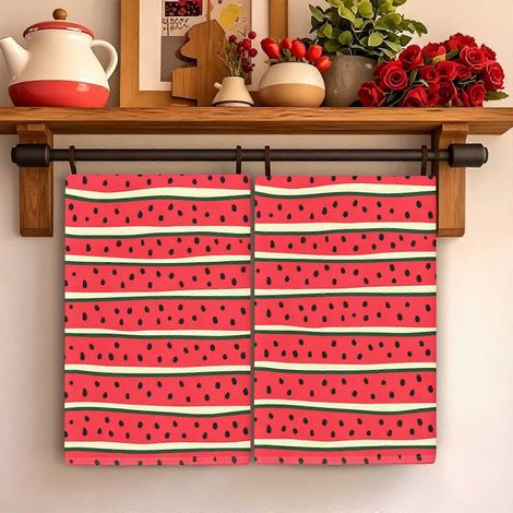 2pcs Polyester Towel Red Watermelon Stripe Print Dual Use Kitchen Bathroom Stylish Holiday Decor Nice Gift for Christmas Halloween Thanksgiving Father (1/4)