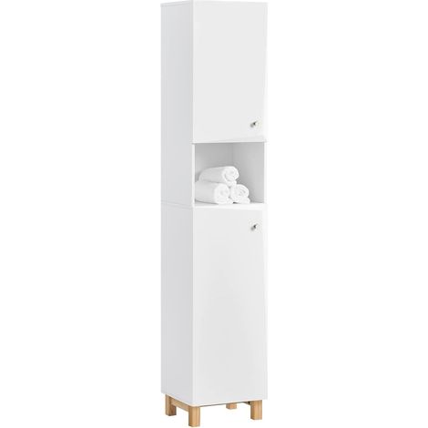 SoBuy BZR91-W Hochschrank Badezimmer Schrank Badschrank schmal mit 2 Türen Badregal Badezimmerschrank Badezimmermöbel Weiß BHT ca: 34X170,5X30cm (1/5)