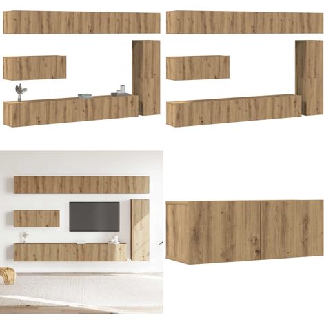 vidaXL 7-tlg. TV-Schrank-Set Wandmontage Artisan-Eiche Holzwerkstoff (1/5)