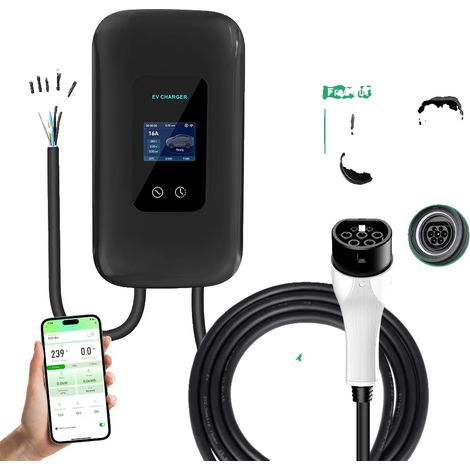 Caricabatterie per auto elettriche, cavo da 10 m, impostazioni di corrente regolabili, 11 kW 16 A 10 m, tipo 2 (1/2)