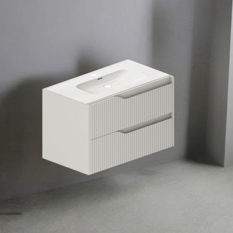 Meuble de salle de bain mural en cachemire mat avec tiroirs à effet nervuré 80x45x50H cm - Gaper (1/5)
