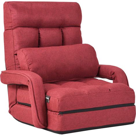 COSTWAY Klappsofa verstellbar, Liegebett mit Armlehnen und Kissen, klappbar, gepolstert, für Zuhause und Büro Rot