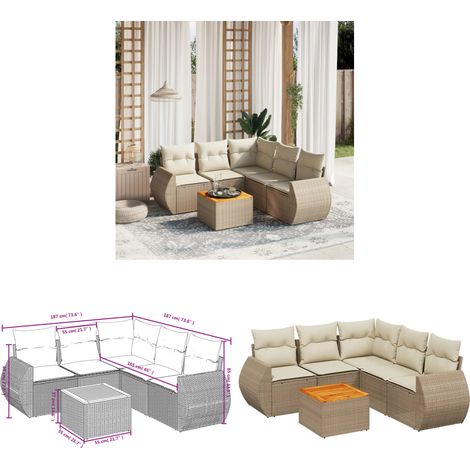 6-tlg. Garten-Sofagarnitur mit Kissen Beige Poly Rattan - Gartenmöbel Set - PE-Rattan Möbel - Outdoor Lounge - Esstisch - Gartenstuhl - Home & Living (1/3)