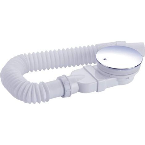 Bonde de douche 90 mm extra plate – Siphon anti-odeurs avec tamis à cheveux – Tuyau flexible – Couvercle chromé blanc – Installation facile (1/5)