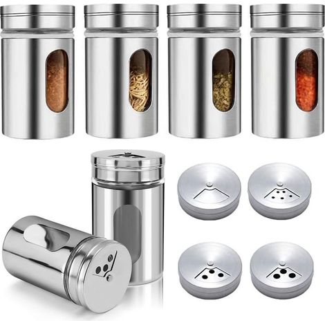 Pots à épices (paquet de 6, 80 ml chacun) avec couvercles saupoudreurs, salière en verre avec trou verseur réglable (). (1/5)