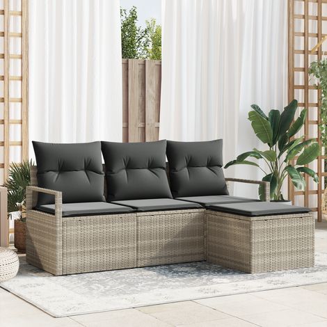 Sofa Set 4 pcs Light grey Poly Rattan vidaXL (1/5)