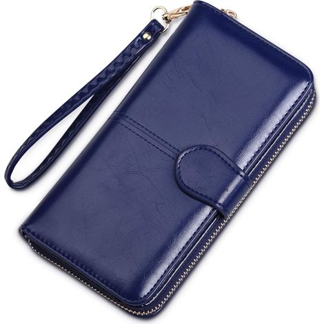 Portefeuille zippé de grande capacité pour femmes (bleu foncé), (1/2)