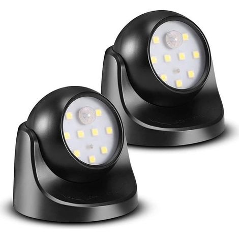 Projecteurs de sécurité avec détecteur de mouvement (PIR, 2 unités), ampoule remplaçable, projecteur LED puissant, sans fil, éclairage sur batterie, 360° D (1/5)