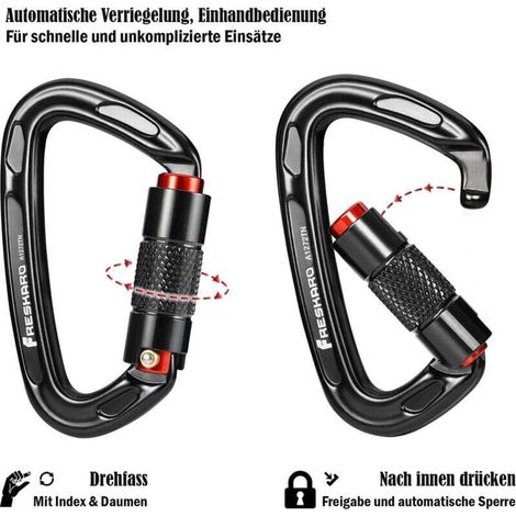 Climbing Carabiner, Automatic Locking Carabiner, 25kN-2550kg, CE Certified, Sturdy, for Mountaineering, Dog Leash, Punching Bag, Firefighter, Hammock, Keychain, Large 10cm, Black and Gray (1/4)