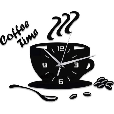 Modern silent quartz wall clock - Coffee cup shape - Waterproof - Decorative mirror - Analog