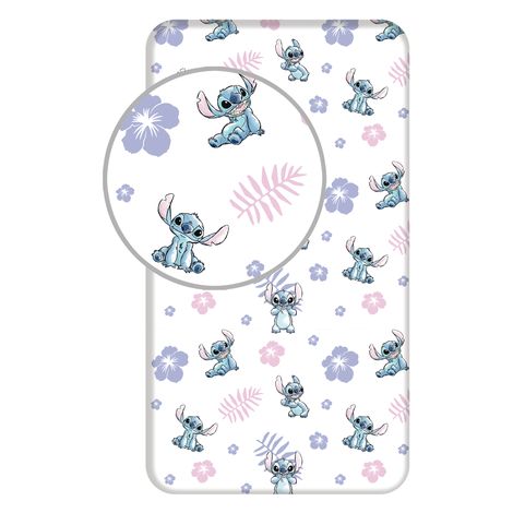 Lenzuolo con angoli in cotone 90x200 Lilo e Stitch bianco colorato per bambini JF 02