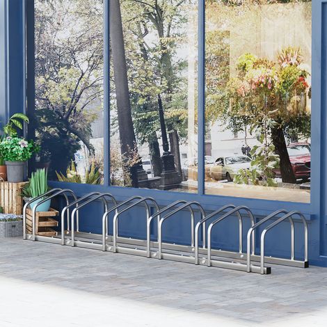 Râtelier 6 vélos range-vélos support de rangement pneu 65 mm sol ou mural pour VTT enfants BMX 179 x 33 x 27 centimètres acier argent