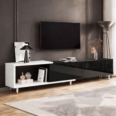 Meuble TV 258 cm avec partie extensible 3 portes laquées (1/5)