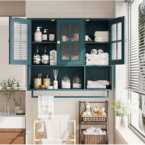 meuble rangement mural 88 cm 26 cm 82 5 cm verre vert OKMYHOME (1/5)