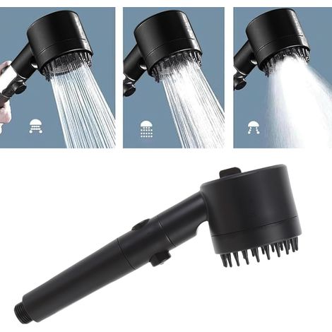 Cabezal de ducha portátil con filtro y boquilla de pulverización ajustable, plástico cromado – chorro de alta presión, modo de filtro, negro, 1 cabezal de ducha, 1 soporte, 1 manguera (1/5)